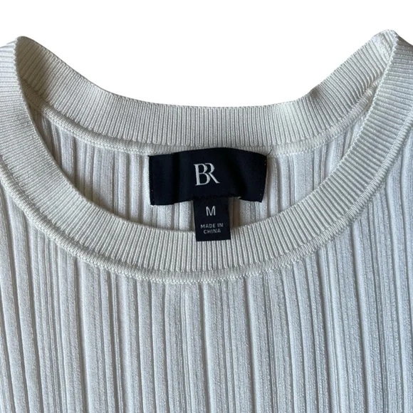 Banana Republic Ribbed Crew Neck Stretch White Long Sleeve Sweater - MED - Picture 6 of 12